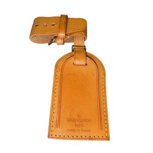 Louis Vuitton Leather Luggage Tag Adjustable Strap Made in France Authentic